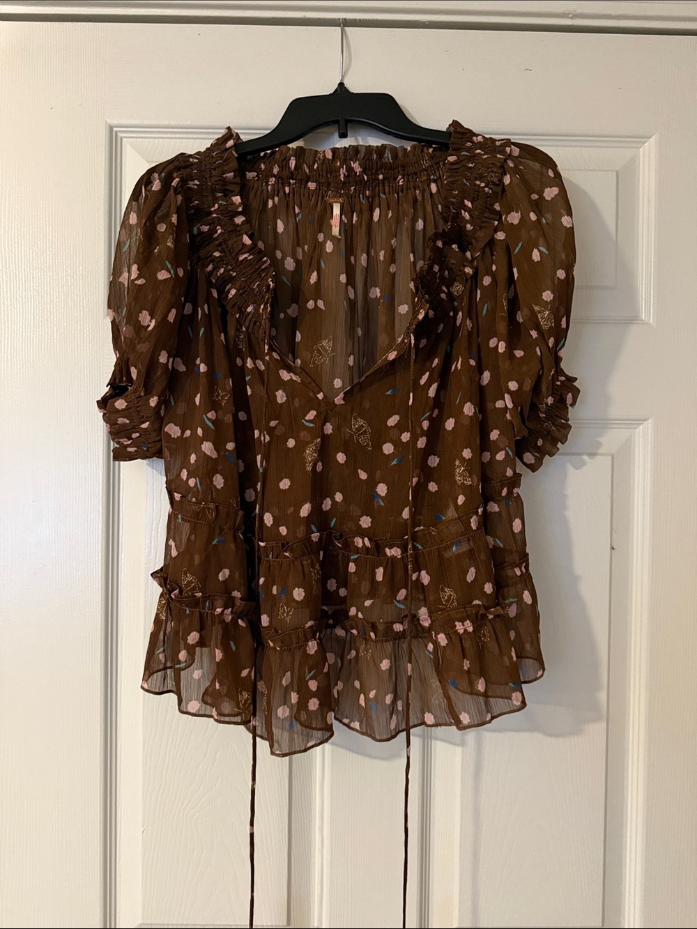 Matching Free People Brown Floral Ruffled Peasant Top & Skirt